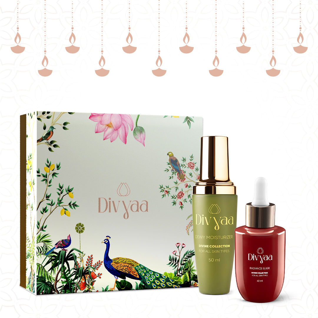 The Divyaa Experience Box | Skincare Essential Gifting Box with Radiance Elixir & Dewy Moisturizer.